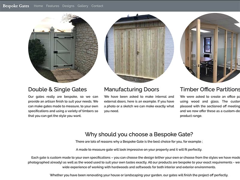 Single page website for small business hand-making gates and timber products