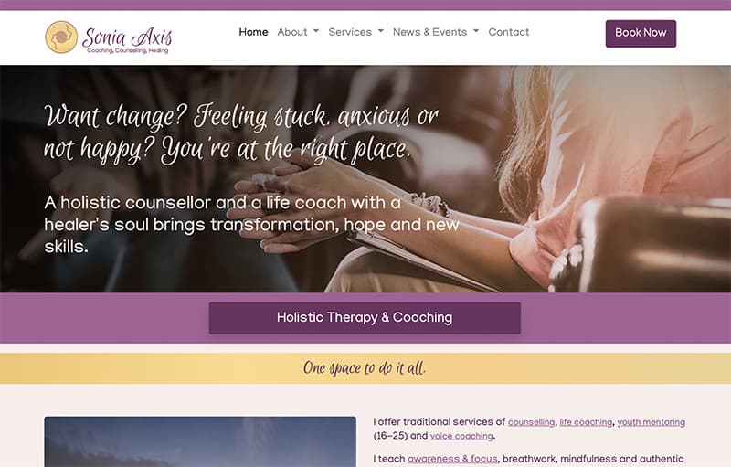 Coaching, Counselling and Therapy website | Speedy Headless CMS site with excellent self-editing facilities