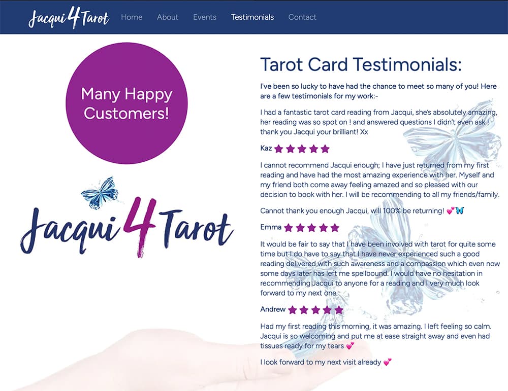 Psychic Tarot Card reading website for local Bicester small business