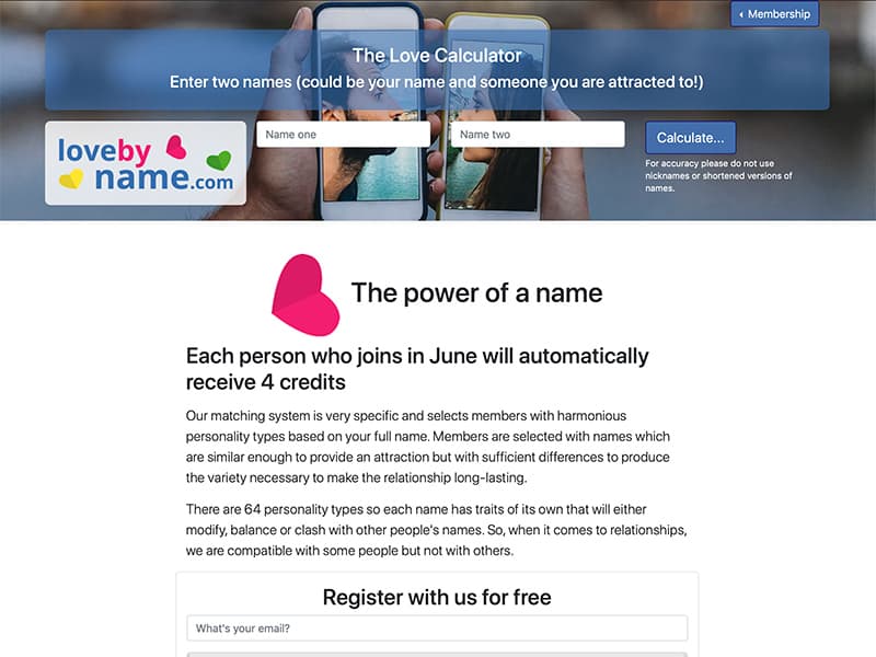 Dating website using a unique name-matching algorithm