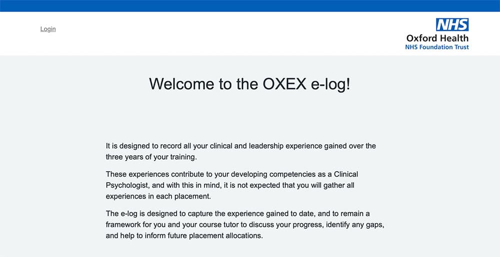 Training log for Clinical Psychologists - NHS Oxford Health Trust OXICPTR