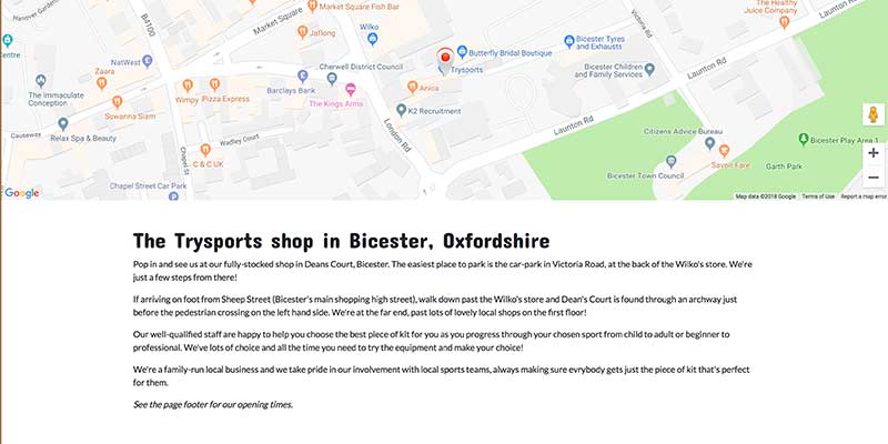 eCommerce website design for Trysports sports shop, Bicester